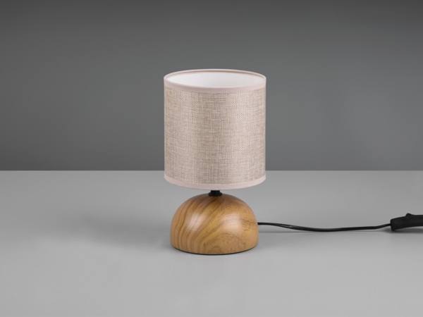 Kleine LED Tischleuchte Keramik in Holzoptik Stoffschirm Beige, Höhe 23cm Bild 3