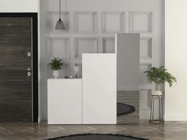 Vente-unique - TELEZA Cloakroom and coat rack Holz, Platte Weiß - B 35 cm x H 158,6 cm x L 160 cm