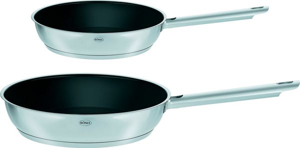 RÖSLE ELEGANCE Bratpfannen-Set 2-tlg, Hochwertige Universalpfannen mit robuster Antihaftversieglung ProCera, 20 cm und 28 cm, Edelstahl 18/10, induktionsgeeignet