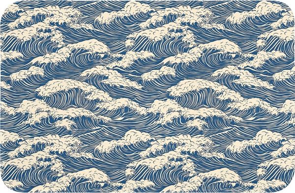 OnlyWow Badematte Waves - Klassisch - Blau, Höhe 10 mm, Polyester, Rechteckig, Badezimmerteppich, Badteppich, Rutschfest, Badvorleger, Waschbar
