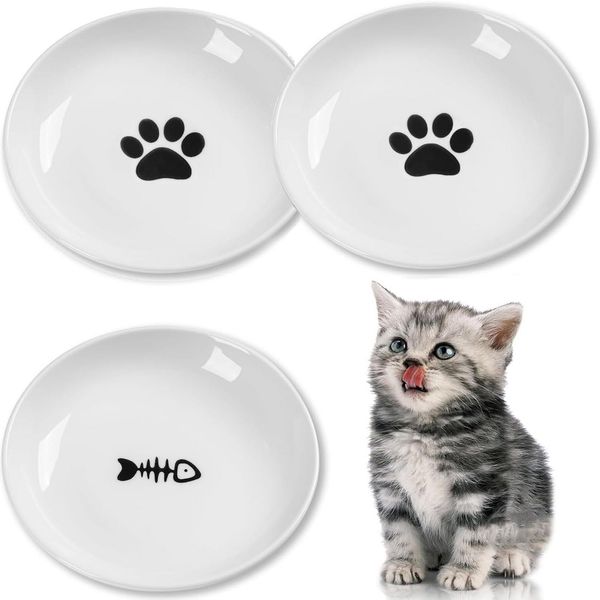 FOUORTUNATE-BEE Futternapf 3er Set Katzennapf Katzen Flach mit rutschfestem Silikonboden, Keramik, für Perser & Flachgesichter Spülmaschinenfest Hygienisch
