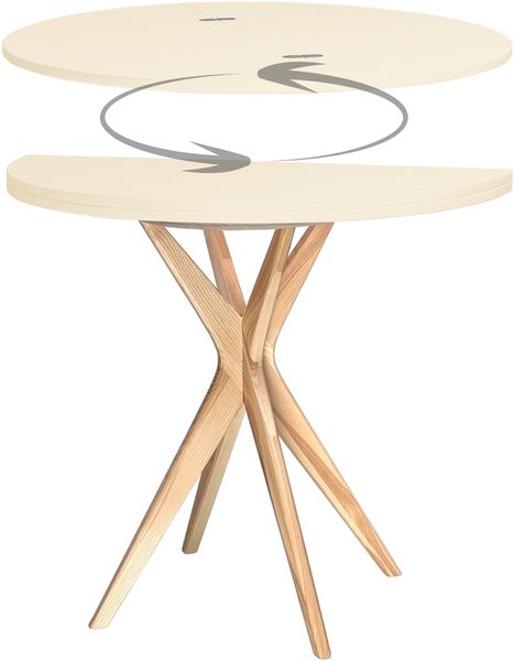 Ragaba kleiner halbrunder Esstisch, MDF & Massives Eschenholz, 90x45 cm, Weiß