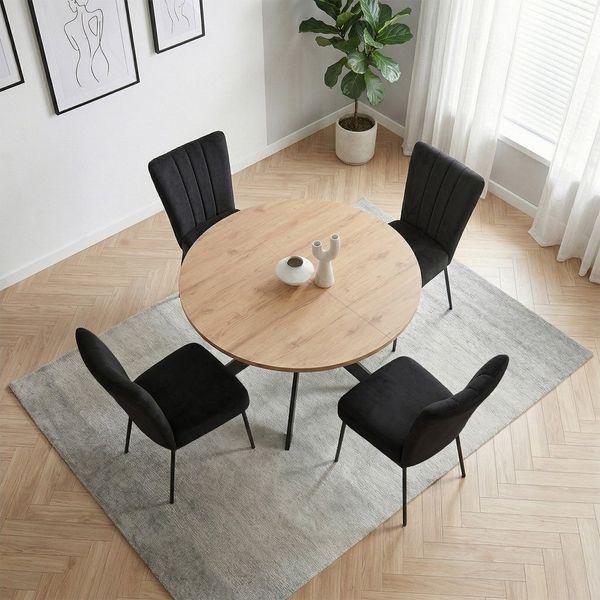 Jiexi Essgruppe Tisch- und Stuhlset, Runder Esstisch (115×75 cm) mit 4 Stühlen