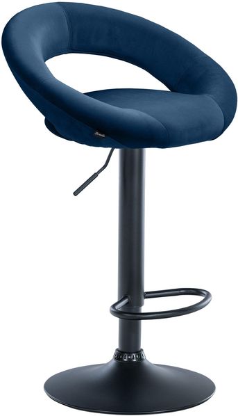 Barhocker MEKIM - Samt Blau 53x47x80 cm Schwarz | Barstuhl Höhenverstellbar Mit Lehne Drehbar Tresenhocker Tresenstuhl Kneipenhocker Kneipenstuhl