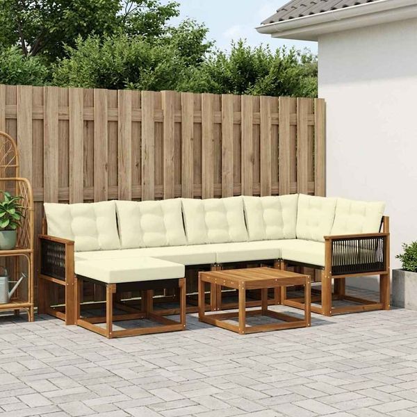 vidaXL Outdoor-Sofagarnitur mit Kissen 7 pcs Natur und Creme 3382078