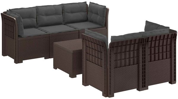 vidaXL 5-Sitzer Gartensofa mit Kissen Rattan-Look PP Braun 3443911