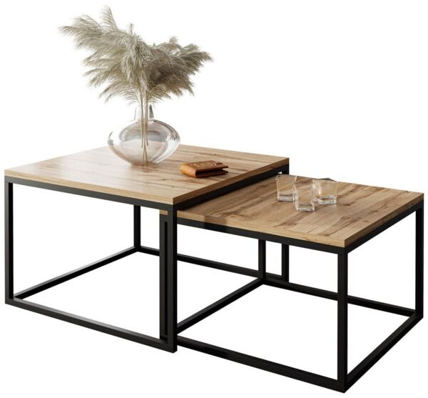Lookway Couchtisch YOSHI 2in1 mit Tischplatte in natürlicher Holzfarbe 52 cm (2er-Set), Breite: 70 cm und 60 cm