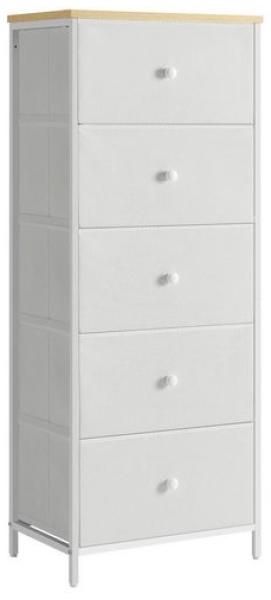 Songmics Highboard mit 5 Stoff-Schubladen, Holz kamelgelb / cremeweiß, 112,3 x 29,8 x 45 cm