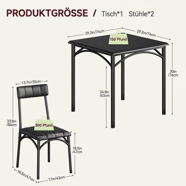 GarveeMore Essgruppe Ktichen Tisch mit 2 Stühlen für Küche & Esszimmer, Kompaktes Esszimmer-Set für kleine Räume(mit 2 Weiches Kissen Stühlen)