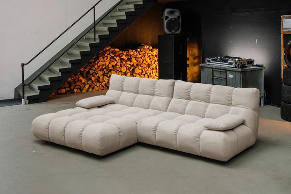 KAWOLA Sofa VIVIEN Ecksofa Feincord beige Longchair links 85 x 178 x 290 cm