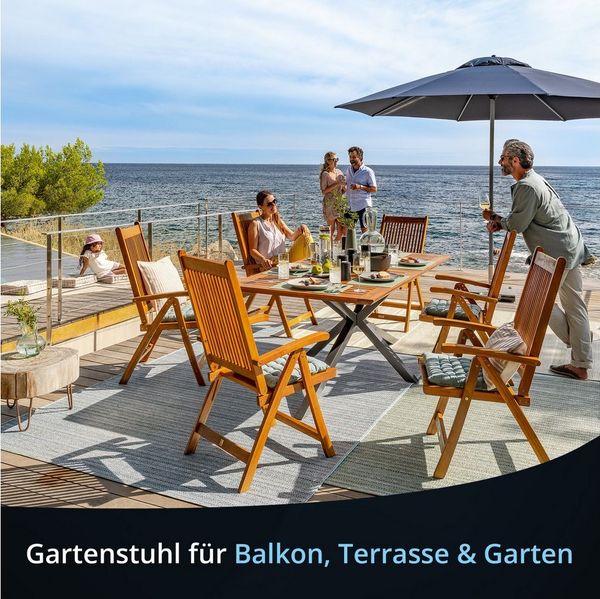 KHG Gartenstuhl Hochlehner mit Armlehnen aus 100% Akazien-Echtholz (klappbar, wetterfest, verstellbare Rückenlehne, 110kg belastbar)