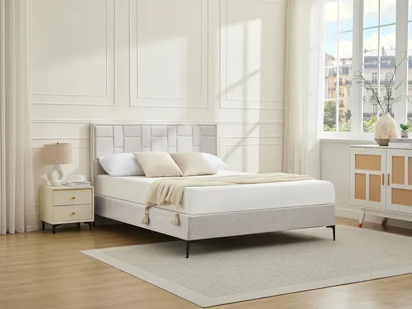 Vente-unique - HERMINE Bettkopfteil und Bettbrücke SamtStoff Beige - B 8 cm x H 110 cm x L 160 cm