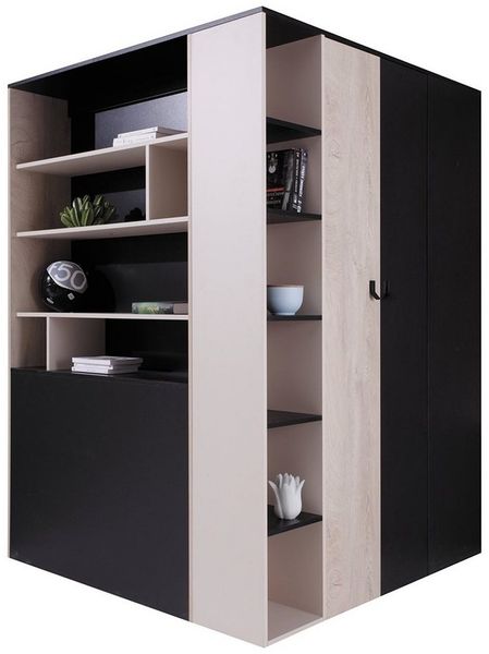 Lomadox Kleiderschrank PITTSBURGH-133 begehbar, 135x135 cm, schwarz/Eiche/beige
