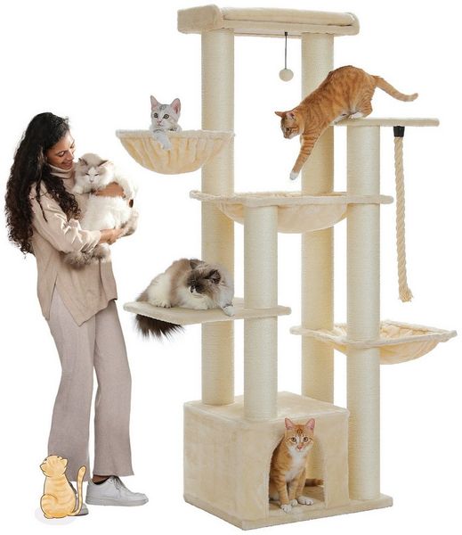 PAWZ Road Kratzbaum Kratzbaum Grosse Katzen stabil 13 Sisalpfosten(11cm), XXL 169 cm, Schwarz