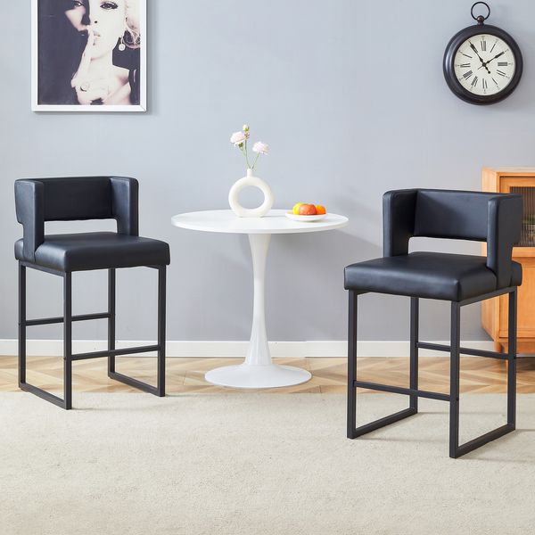 Barstuhl aus PU mit gepolstertem Sitz und Metallgestell, 91,4 cm hoch, Schwarz