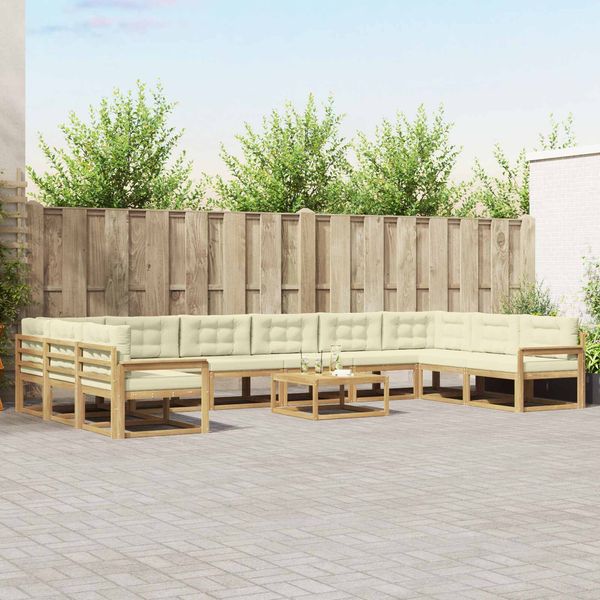 vidaXL Outdoor-Sofagarnitur mit Kissen 11 pcs Weiß und Creme 3387129