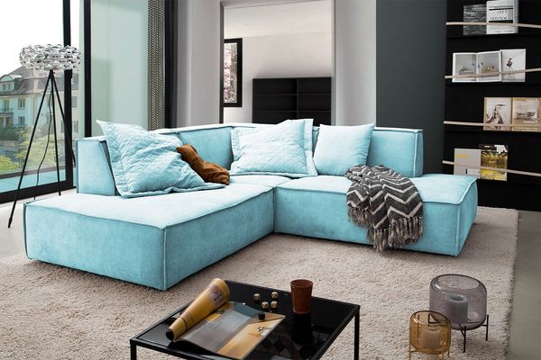 KAWOLA Sofa SAMU Ecksofa Stoff hellblau Recamiere links 72 x 224 x 226 cm