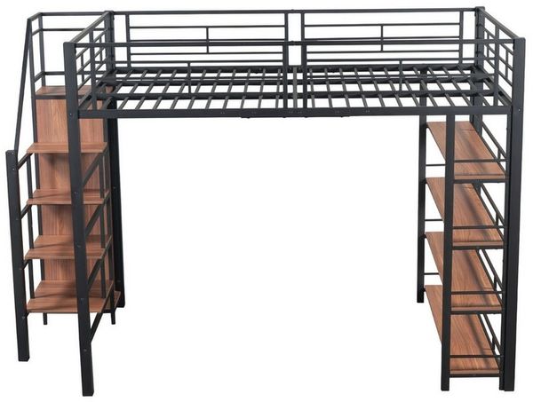 Odikalo Jugendbett Hochbett 90/140*200, mit Sicherheitstreppe, Stauraum,Kleiderschrank