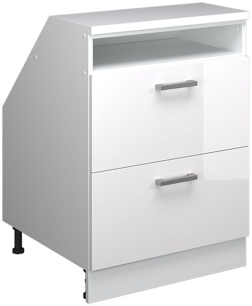 Dachschrägenschrank Rion Weiß Hochglanz 60x81.6 cm mit 2 Schubladen, Schrankkorpus 60 cm Tiefe Vicco