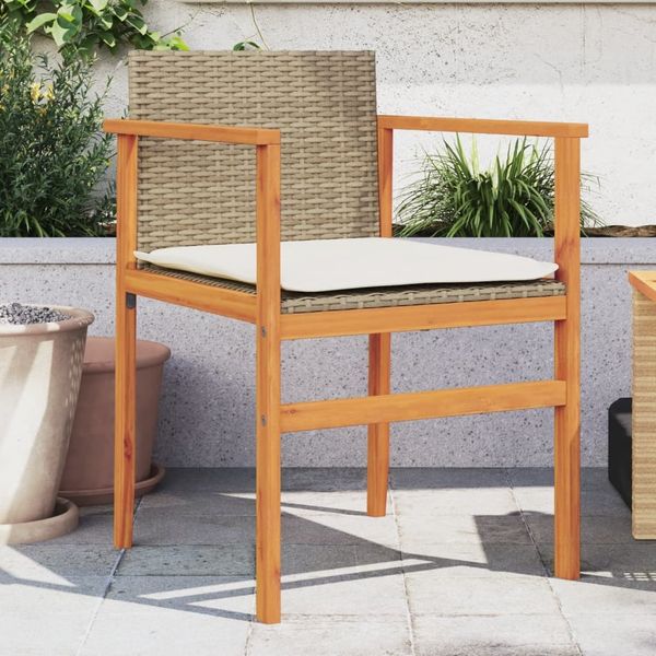 vidaXL Gartenstühle mit Kissen 2 Stk. Beige Poly Rattan Massivholz 368713
