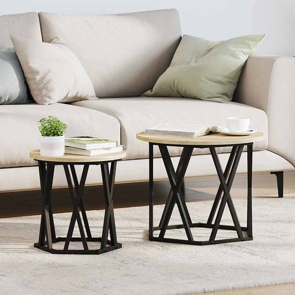 vidaXL Beistelltisch 2 pcs Sonoma-Eiche Ingenieure Holz und Stahl 868244