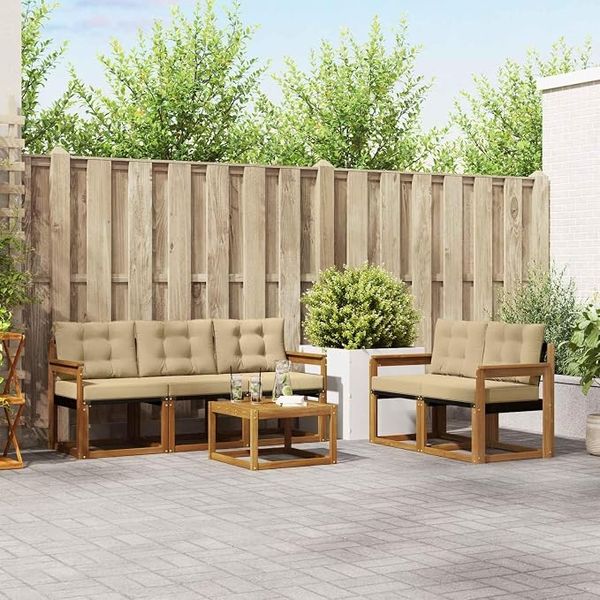 IKAYAA modulares Holz-Ecksofa-Set – flexibel kombinierbare Gartenlounge mit Tisch für individuelle Sitzlandschaften auf Terrasse und Balkon