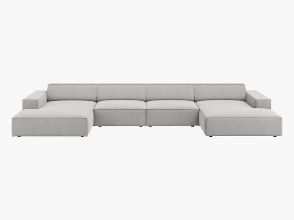 Micadoni Panorama-Sofa Jodie 6-Sitzer Strukturierter Stoff Megan Hellgrau