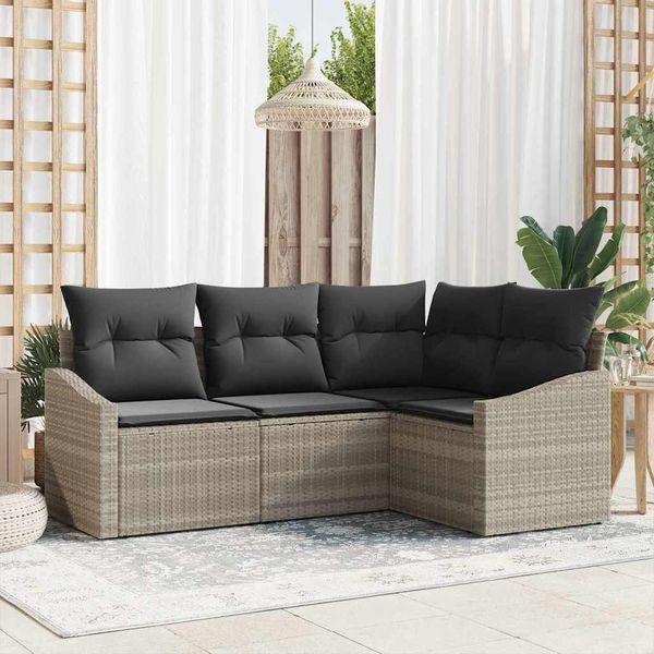 vidaXL Gartensofa-set mit Kissen 4 pcs Hellgrau Poly-Rattan 3355371