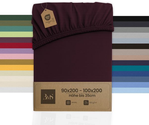 Jersey Spannbettlaken brombeer 90x200 - 100x200 cm Höhe bis 35cm