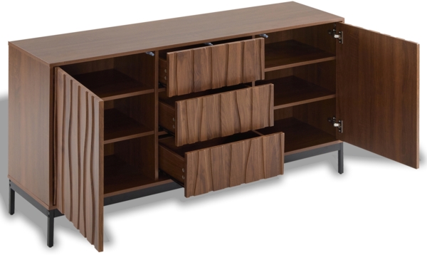 Merax Sideboard 150cm Eiche dunkel gemasert, 3 Schubladen, großes Sideboard, Küchenschrank, einteilige Aussparung, Mid Century Modern Dekorativer Schrank für Küche, Wohnzimmer, Eingangsbereich Bild 9