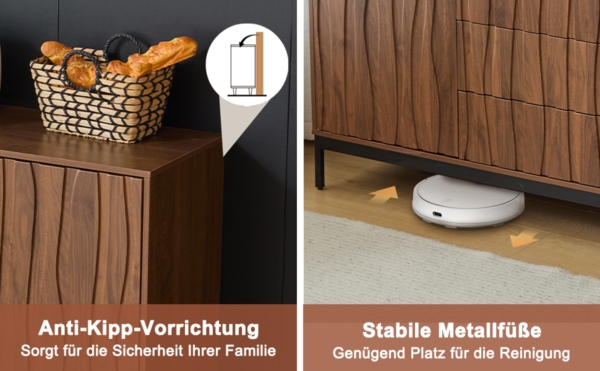 Merax Sideboard 150cm Eiche dunkel gemasert, 3 Schubladen, großes Sideboard, Küchenschrank, einteilige Aussparung, Mid Century Modern Dekorativer Schrank für Küche, Wohnzimmer, Eingangsbereich Bild 8