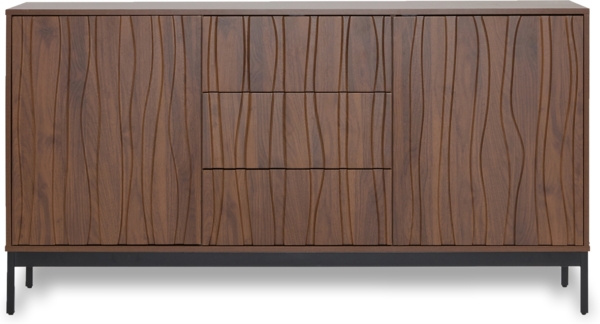 Merax Sideboard 150cm Eiche dunkel gemasert, 3 Schubladen, großes Sideboard, Küchenschrank, einteilige Aussparung, Mid Century Modern Dekorativer Schrank für Küche, Wohnzimmer, Eingangsbereich Bild 10