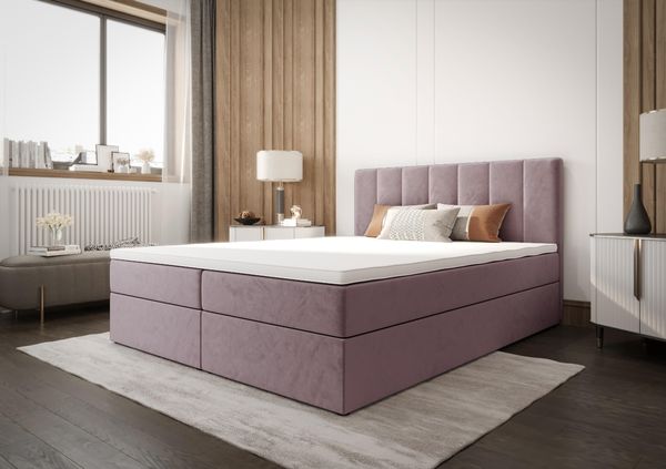 B&B Home 'Adelle III' Boxspringbett mit Bettkasten, Samt, Altrosa, 140x200 cm