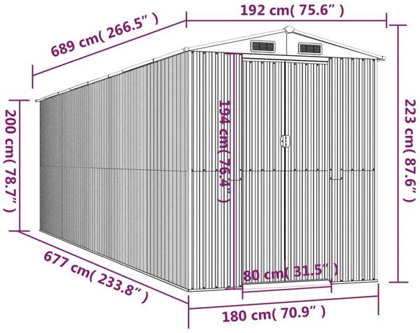 vidaXL Geräteschuppen Hellbraun 192x689x223 cm Verzinkter Stahl 3147477 Bild 8