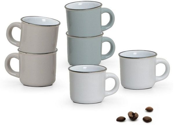 matches21 HOME & HOBBY Tasse Moderne Keramik Espresso-Tassen 6er Set weiß beige grau 50 ml, 6-tlg, Keramik, Kleine dickwandige Vintage Henkel Kaffee-Tassen ohne Untertassen