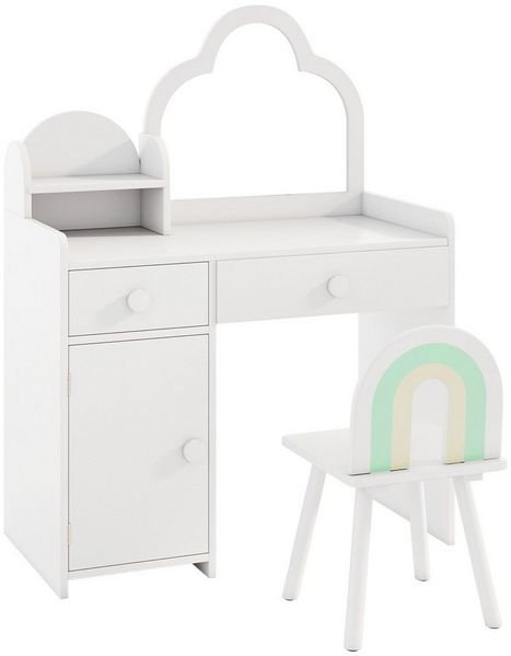 COSTWAY Schminktisch, Kinder Schminktisch mit Hocker Holz