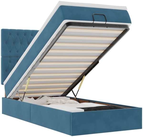 vidaXL Ottoman-Bett mit Matratzen & LEDs Dunkelblau 100x200 cm Samt 3314376