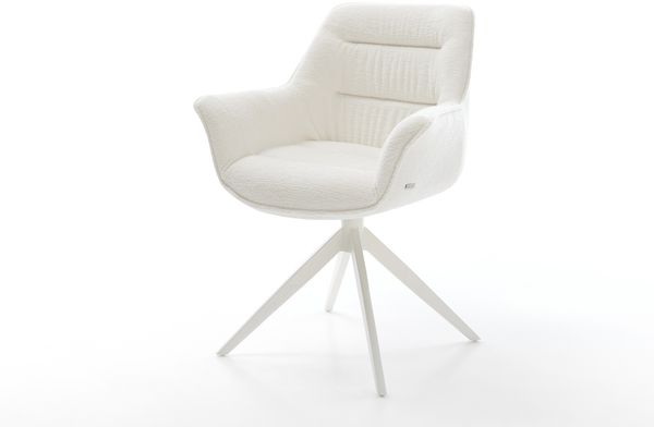 Drehstuhl Kaira-Flex Bouclé Soft Beige Kreuzgestell breit Weiß 360° drehbar Wippfunktion