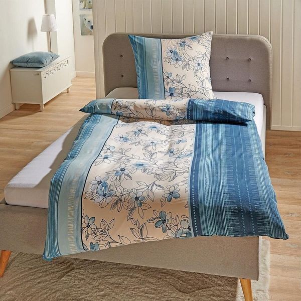 TRAUMSCHLAF Bettwäsche Fiori blau, Mikrofaser, 3 teilig
