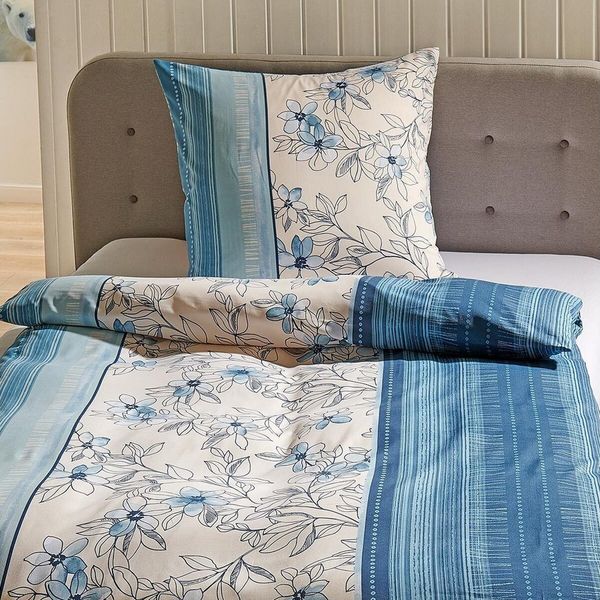 TRAUMSCHLAF Bettwäsche Fiori blau, Mikrofaser, 3 teilig