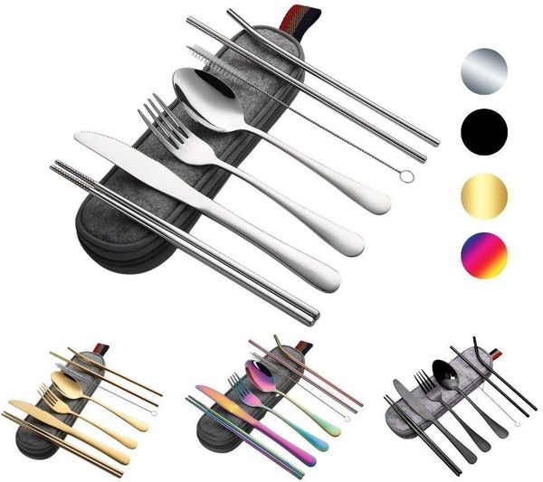 Faizee Möbel Besteck-Set Besteckset 8-tlg Reise Set Camping Besteckset vier Farben (8-tlg), Edelstahl