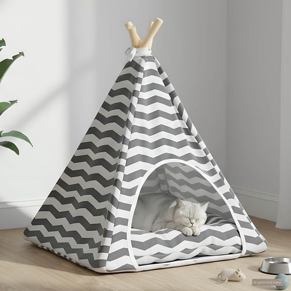 vidaXL Haustier-Tipi mit Kissen Weiß und Grau 50 x 50 x 60 cm 42020256