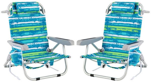 COSTWAY Campingstuhl (2 St), Strandstuhl Klappstuhl, 5 fach verstellbar