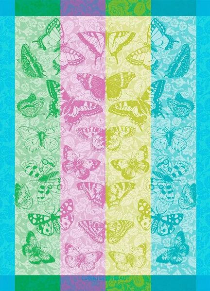 Garnier-Thiebaut Geschirrtuch Beaux Papillons Aquatique 56x78 Cm 100% Gekämmte