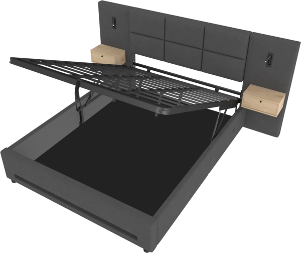 Polsterbett 180×200 cm Samt-Velours,verlängertes Kopfteil mit Schubladen,hydraulischer Unterbett-Stauraum,LED-Fußleiste,Dunkelgrau Bild 9