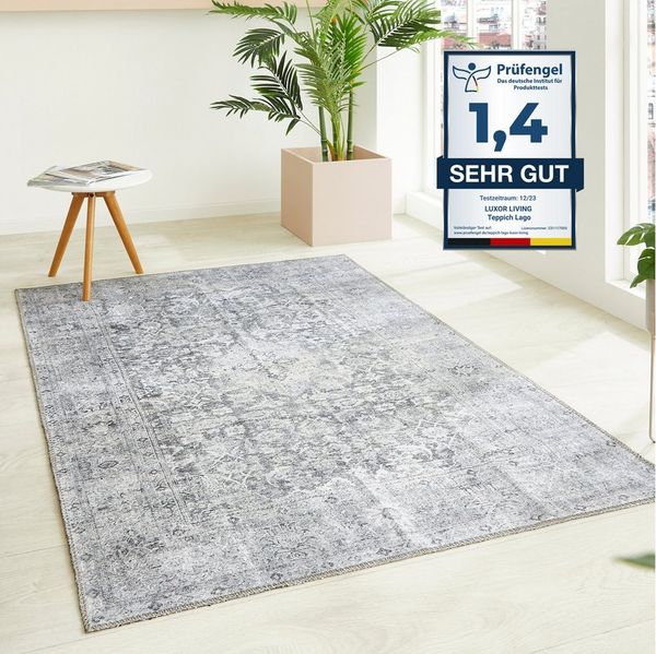 LUXOR living Teppich Lago, rechteckig, Höhe: 6 mm, faltbarer Teppich, modernes Design, waschbar, In- und Outdoor geeignet, Grau-anthrazit, 200x290 cm
