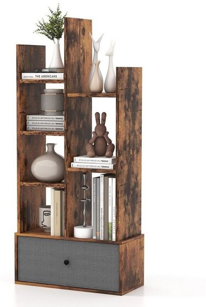 COSTWAY Bücherregal, Standregal mit 7 Fächern und Schublade, 53 x 24 x 118 cm