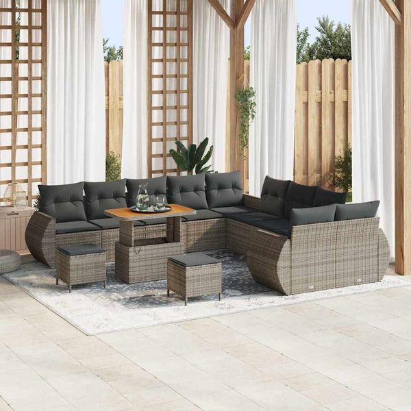 vidaXL Garten-Sofa-Set mit Kissen mit Speicher mit Kissen 13 pcs Grau 3363888