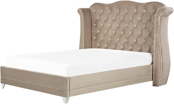 Polsterbett 'AYETTE' Samtstoff mit Lattenrost Taupe 180x200 cm