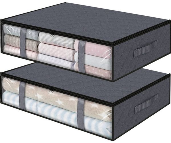 Diwzbyn Unterbettkommode 2er Set 40L – Faltbare Aufbewahrungsbox mit Deckel, Unterbett (2 St), Aufbewahrungstasche für Kleidung, platzsparend & staubgeschützt